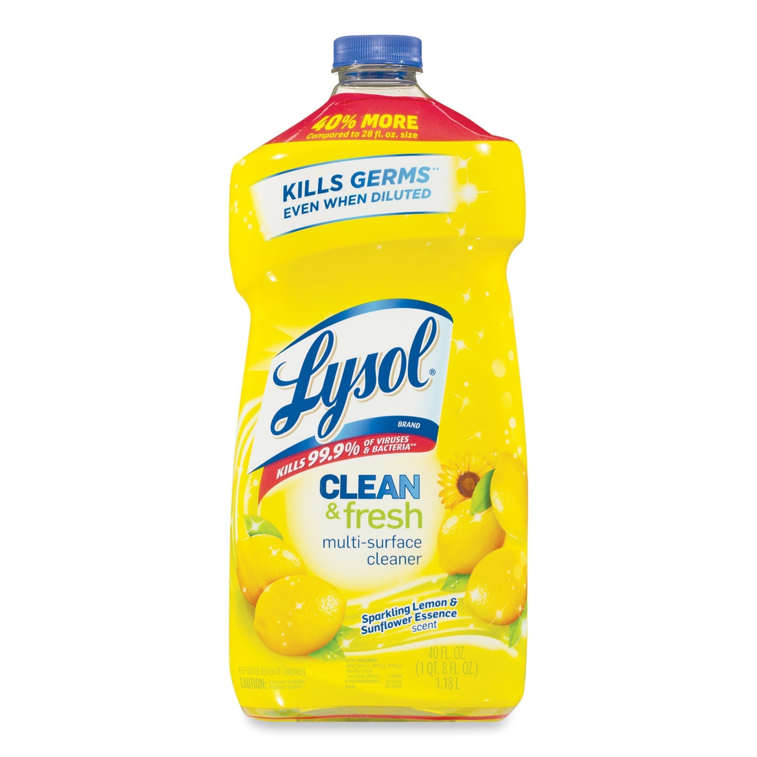 LYSOL Clean and Fresh Multi-Surface Cleaner, Sparkling Lemon and Sunflower Essence, 40 oz Bottle, 9/Carton