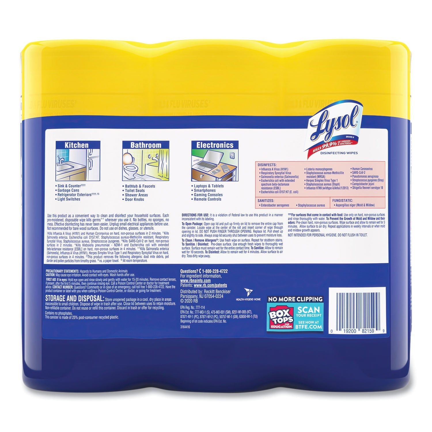 LYSOL Disinfecting Wipes, 7 x 7.25, Lemon and Lime Blossom, 35 Wipes/Canister, 3 Canisters/Pack